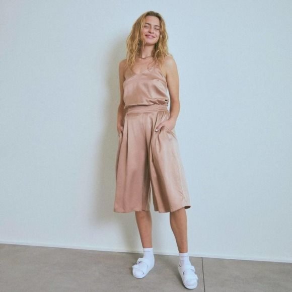 lunya Other - Lunya Washable Silk Wide Leg Crop Pant Cami Set Otium Tan